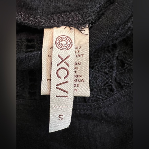 XCVI Womens Black Crochet Sleeve Cotton Blend Top Size S Boho Whimsigoth - Picture 3 of 7
